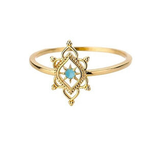 Hollow Filigree Opal Gemstone Ring | 10k Gold Vermeil‎ NEW Sz 7